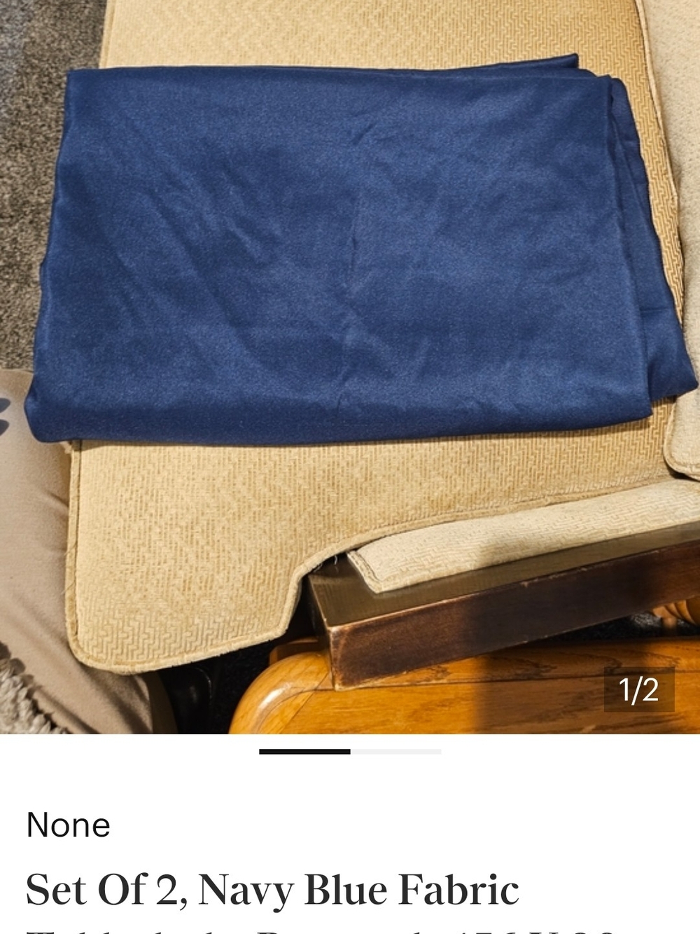 Set Of 2 Navy Fabric Table Cloths. Round And Rectangle